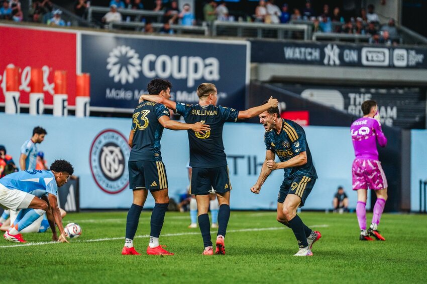 Bruno Damiani (9) scored twice with assists from both Sullivan brothers in Philadelphia Union's 3-2 comeback win.
